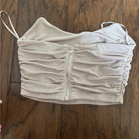 Beige Ruched Crop Top - Picture 2 of 3
